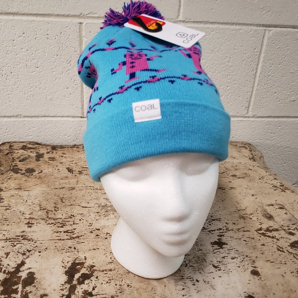 COAL KIDS Knit cap “Toy Bin” OSFM Beanie Cap ~ Light Blue ~ Pink Dancing Robots